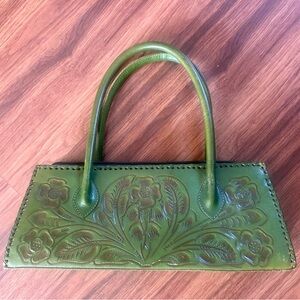 Alexis David Large Floral Embossed Tooled  Leather Western Handbag Purse Green